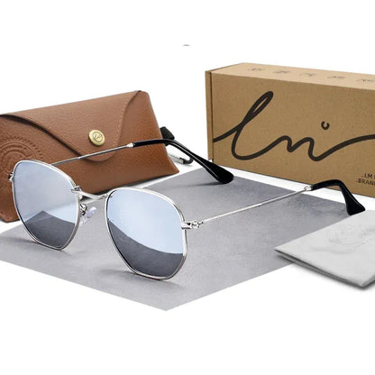 Huxley Polarized Hexagon Sunglasses – Argent