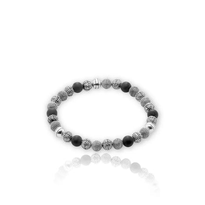 Obsidian Cross Silver Bracelet