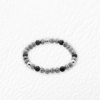Obsidian Cross Silver Bracelet