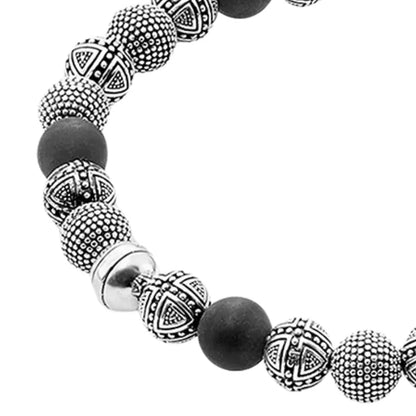 Obsidian Cross Silver Bracelet